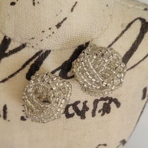 Silver Seed Beaded Cluster Earrings